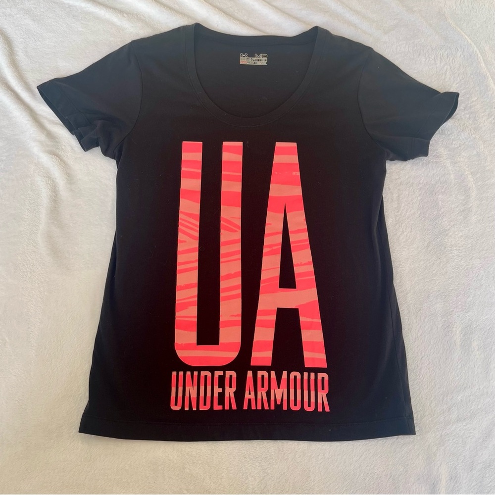 Under Armour Women's Black Tee with Bold Pink Graphic